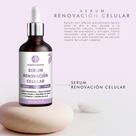 PUREZA NATUR Serum Acido hialuronico facial, Celulas madre, Rosa mosqueta, Colágeno y semillas de cacao. Suero regenerador y renovador de celulas de la piel antiage 50ml