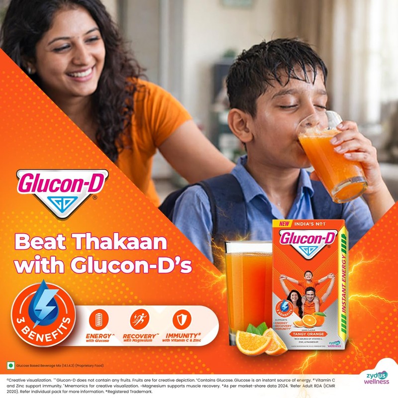 Glucon-D Instant Energy Health Drink Tangy Orange - 1kg Refill