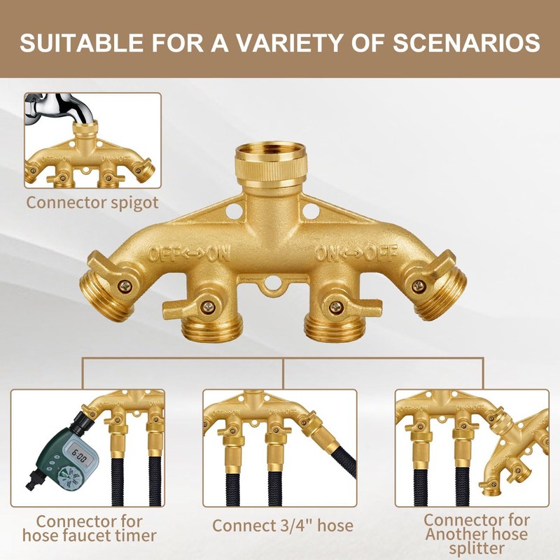 4 Way Garden Hose Splitter, Heavy Duty Hose Connector 3/4",