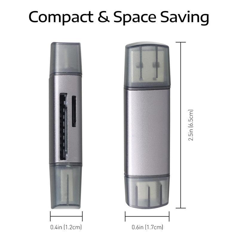 USB-C and USB SD Card Reader, 2-in-1 Aluminum Alloy Memory