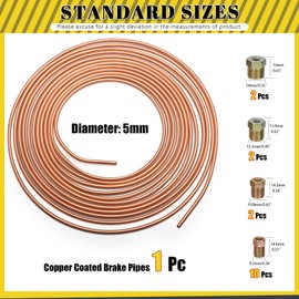 Mardatt 3/16 Brake Line Kit with 16 Fittings, 25 FT Copper Coated Brake Line Kit, Rustproof Brake Line Tubing Kit Brake Line Tubing Coil and Fitting Set for Hydraulic Fuel Transmission System