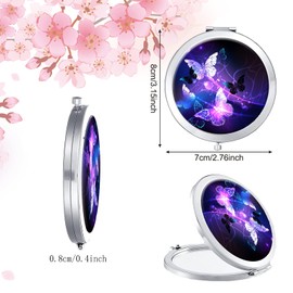 LONNAONE Compact Mirror for Women,Round Mini Pocket Travel Makeup Mirror,Pretty Portable Folding Small Pocket Mirror for Handbag,Purse,Double Sided Handheld Mirror(Silver Purple Butterfly)