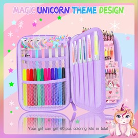 FIRITHYC Fruit Scented Markers Set,56 Pcs Art Supplies for Kids Unicorns Gifts for Girls, Markers Set with Unicorn Pencil Case Art Supplies for Kids Art and Craft Coloring (Pink)