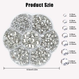 JOZMMZEOOA Hotfix Rhinestone Flatback 7 Sizes 15mm-48mm Round Glass Facial Gems Crystal Rhinestone Tool Kit for Clothes DIY Decoration Manicure Art Crafts (Silver)