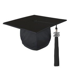 Class Act Graduation Adult Unisex Shiny Graduation Cap with Matching Bling Charm Tassel, Black