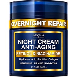 Crema de noche para mujeres antienvejecimiento, hidratante nocturno para cara con retinol, péptidos, niacinamida, cuidado de la piel antiarrugas, reaf