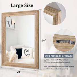 AAZZKANG Rustic Mirrors for Wall Rectangle Wooden Frame Hanging Mirror for Bedroom Bathroom Living Room Entryway Large 28"x20"