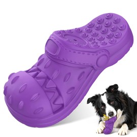 Jewyow Indestructible Dog Toy, Natural Rubber, Robust Interactive Toy with Cattle Flavour for Teeth Cleaning, Chewers, Game for Large Dogs (Purple)