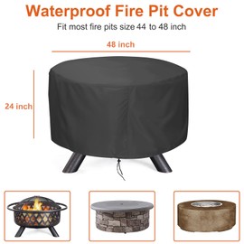 LBTING Fire Pit Cover, 48 inch Cover for 45-48 inch Round Firepit, Waterproof Windproof Dustproof UV-Resistant Heavy Duty Cover for Outdoor Patio Firepit Table - Black
