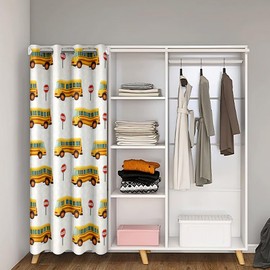 Erosebridal Cartoon School Bus Door Curtain for Doorway Privacy 34" W x 80" L, Bus Vehicle Blackout Curtain, School Theme Kids Girls Thermal Door Drape, Yellow Red Transportation Room Divider Curtain