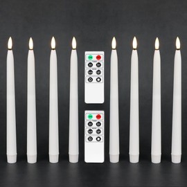 Fanna Flameless Taper Candles with Timer, Battery Operated Led Candle Sticks Real Wax Finished, 2 Remotes and Batteries Included - H 11" Set of 8 (White)