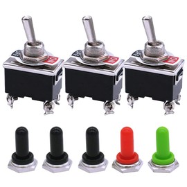 mxuteuk 3pcs Heavy Duty Rocker Toggle Switch 15A 250V DPST ON/OFF 4 Terminal 2 Position + 5pcs Metal Knob Cover Cap Waterproof,Ten-1221-5mz-B201