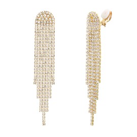 Clearine Tassel Clip On Earrings Fashion Long Drop Chandelier Sparkle Rhinestone Crystal Clip On Earrings for Women Clear Silver Tone, Crystal