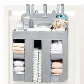Organizador de pañales colgante XL – Apilador de pañales reforzado para cuna que mantiene la forma – Organizador de pañales colgante para mesa para cambiar, corralito, pared y puerta – Soporte para pañales para bebés recién nacidos, niñas y niños