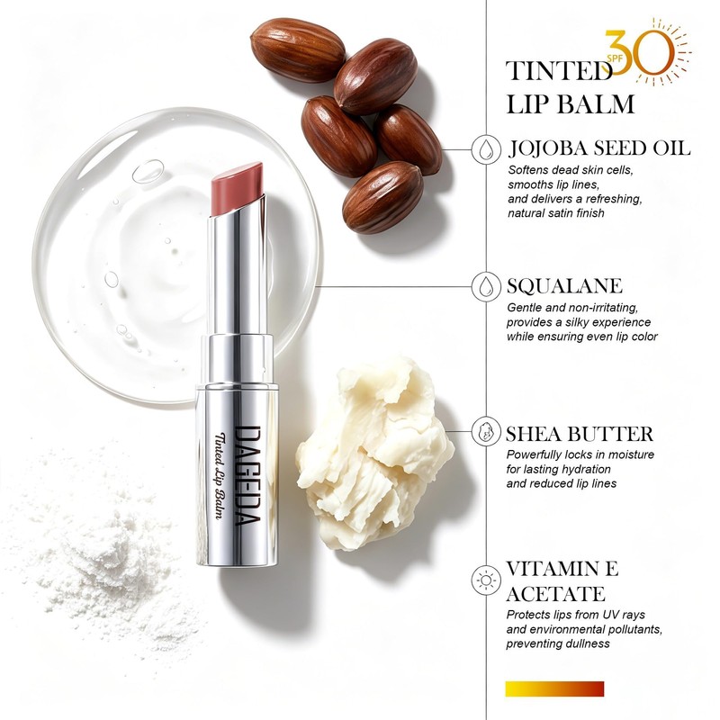 DAGEDA Tinted Lip Balm with SPF 30, Moisturizing Lip Sunscreen,Unscented,