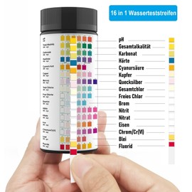 Fontee 16 in 1 Water Test Strips (Pack of 100) - Tests pH, Nitrite, Chlorine, Hardness, Mercury & Lead in Drinking Water, Pool, Aquarium