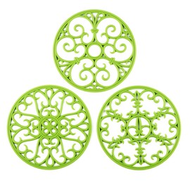 Silicone Trivet Mat - Non-Slip & Heat Resistant Kitchen Hot Pads for Countertops & Table - Kitchen Trivets for Hot Dishes & Cookware - Hot Pot Holder for Pots & Pans - Green,Set of 3