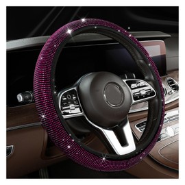 Dickno Bling Steering Wheel Cover, 15 Inch Crystal Diamond Car Steering Wheel Protector for Women Girls, Sparkling Anti-Slip Steering Wheel Decor Accessories for Most Vehicles (Magenta)