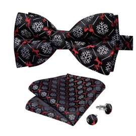 DiBanGu Mens Black Christmas Pre-tied Bow Tie with Xmas Pattern Festival Theme Bow Tie and Pocket Square Set for Men