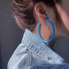 Aneneiceera Boho Übertriebene Blaue Reifen Ohrringe Große Blaue Huggie Hoop Ohrringe Große Blaue Kreis Ohrringe Klobige Blaue Reifen Ohrringe Schmuck Für Frauen