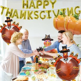 22Pcs Thanksgiving Balloons Gold Happy Thanksgiving Balloons Banner Turkey Balloons Pumpkin Balloons for Thanksgiving Party Supplies Autumn Fall Harvest Themed Party Decorations Balloons Sets