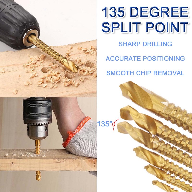 Titanium Coated HSS Twist Drill Bits - 6pcs 3-8mm Serrated