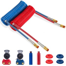 Ailbiuko Air Brake Line Hose Coil Assembly Coiled Set 15 FT Air Lines Semi Truck Trailer Hoses,1/2" NPT DOT Fittings with Glad Hands & Grips & Rubber Seals (15' Length x 12" Tractor Lead)