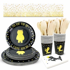 Wild One Birthday Decorations | 96 Pieces - 4-in-1 Wild One Party Supplies | First Birthdays Plates | Wild One Napkins| Disposable Cups/Glasses |First Birthday Decorations | Wild one Table Cloth