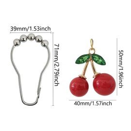 Kinwot Decorative Cherry Shower Curtain Hooks Rings for Bathroom Shower Curtain & Liners, Rust Proof Stainless Steel Curtain Ring with Resin Red Fruit Themed Cherry Bathroom Decor, Set of 12 (Chrome)