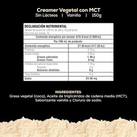 Creamer Vegetal con MCT y Aceite de coco - 150 gr - Crema vegetal para Café