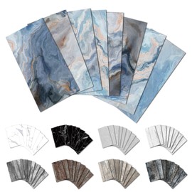 URCOLOR 64-Piece Peel and Stick Backsplash Wall Tile, 4"x 8" PVC Glossy Blue Marble Stick on Subway Tiles for Kitchen, Bathroom, Laundry Room, Camper, Fireplace