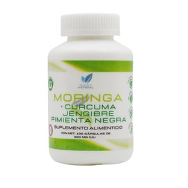 Moringa 100 Cápsulas con Curcuma, Jengibre. 500 mg.