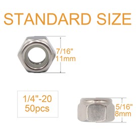 binifiMux 1/4-20 Inch Nylon Inserted Self Locking Nylock Nuts 304 Stainless Steel for Furniture, Tools, Handle, Pack of 115