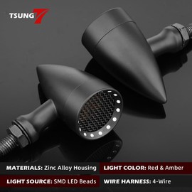 TSUNG 2PCS Motorcycle Rear Turn Signals LED Bullet SMD Blinkers Tail Light Small Indicators Universal for Cruiser Chopper Bobber Cafe Racer Street Bike (SMD-Black-Red&Amber)