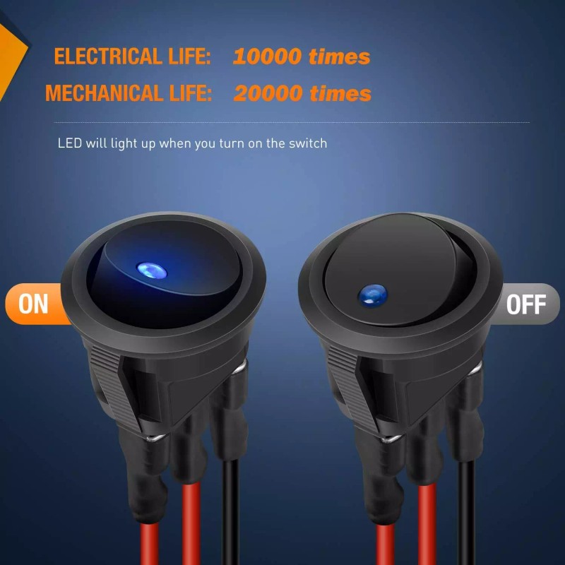 Nilight 8PCS 12V 20A Round Blue Toggle LED Rocker Switch