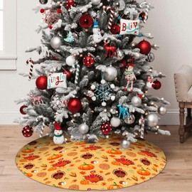 Thanksgiving Turkey Tree Skirt Pumpkin Maple Leaves Tree Mat for Christmas Xmas Holiday Festive Party Yard Decoration Ornaments 36 in