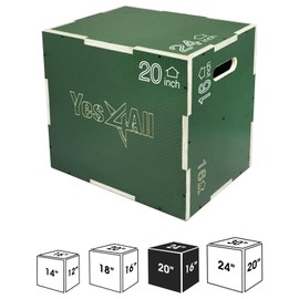 Yes4All 3 in 1 Non-Slip Wooden Plyo Box, Plyometric Box for Home Gym and Outdoor Workout 24" 20" 16" - Green