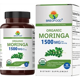 Organic Moringa 1500mg, 45 Servings, Vegetarian, Gluten Free, 90 Vegetarian Tablets                                                                   