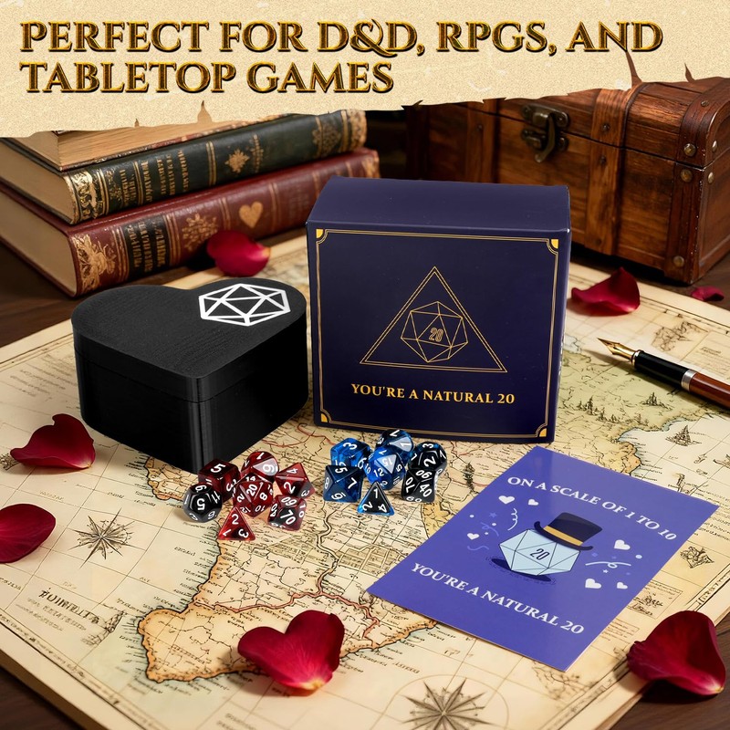 MOVINPE D&D Dice Box with Dice Set – Heart-Shaped Polyhedral