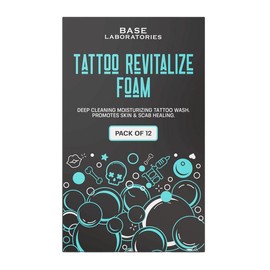Base Laboratories Tattoo Revitalize Foam | Gel-to-Foam Antibacterial Tattoo Aftercare Soap | Deep Cleansing, Moisturizing & Healing for Fresh & Scabbed Tattoos with Chamomile & Aloe Vera | 12 Packets