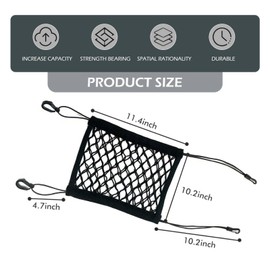 DACIRTY Dog Car Net, Front and Rear Seats Pet Isolation Anti-Fall Protection Barrier, Double-Layer Design Mesh Storage Bag for Water Cup Diameter Umbrella with Mounting Rope, for Trucks SUVs (Black)