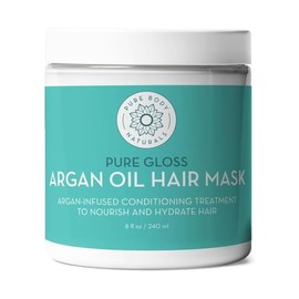 Pure Body Naturals Hair Mask, 8 Fluid Ounces - Argan Oil Deep Conditioning Treatment for Damaged Hair, Hair Growth, Curly Hair