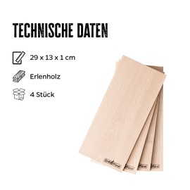 Grillfürst Smoking Boards, Set of 4 - Alder Wood Grill Board, Grill Plank for Delicious Smoke Flavours, Wooden Board for Grilling, 29 x 13 x 1 cm
