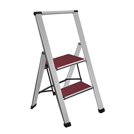 Sorfey Premium 2 Step Modern Mahogany Ladder. Lightweight,-Ultra Slim Profile, Anti Slip Steps, Sturdy-Portable for Home, Office, Kitchen, Photography Use, Aluminum Finish
