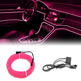EL Wire Interior Car LED Strip Lights, 5M Neon Wire USB 5V with Fuse Protection for Automotive Car Interior Decoration with 6mm Sewing Edge, Car Garden Party Decoration, Pink