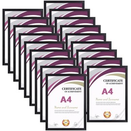 Hoikwo Multi A4 Photo Frames Set of 18, Black A4 Picture Frame for Wall Hanging or Tabletop Display, Ideal for Certificates, Photos, Artwork, Poster, Document
