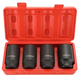 weyleity Heavy-Duty 1/2-Inch Drive Impact Socket Set | 4PCS Deep Spindle Axle Nut Socket Set, CR-MO, Metric 6 Point, 30mm, 32mm, 34mm, 36mm, Professional Axle Nut Removal and Installation Kit