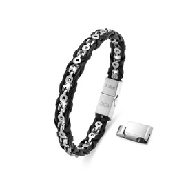 Dada Gioielli - Men's Steel and Leather Bracelet, Cool and High Quality Accessory, A Great Gift Idea for the Heart Person, Anniversary, Stainless Steel Leather