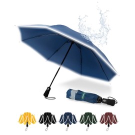 Chakipee Umbrella Travel Compact Windproof Umbrellas for Rain - Automatic Umbrella with Reflective Stripes for Women and Men, Inverted Lightweight Portable Folding Umbrella for Backpack & Purse