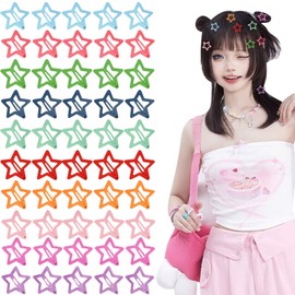 Pack of 50 Star Hair Star Hair Clips, Metal Star Hair Clips, Star Clips, 2000s, Colourful Star Hair Pins, Non-Slip Star Hair Clips for Thick, Thin Hair, Kawaii Hair Clips (10 Colours)